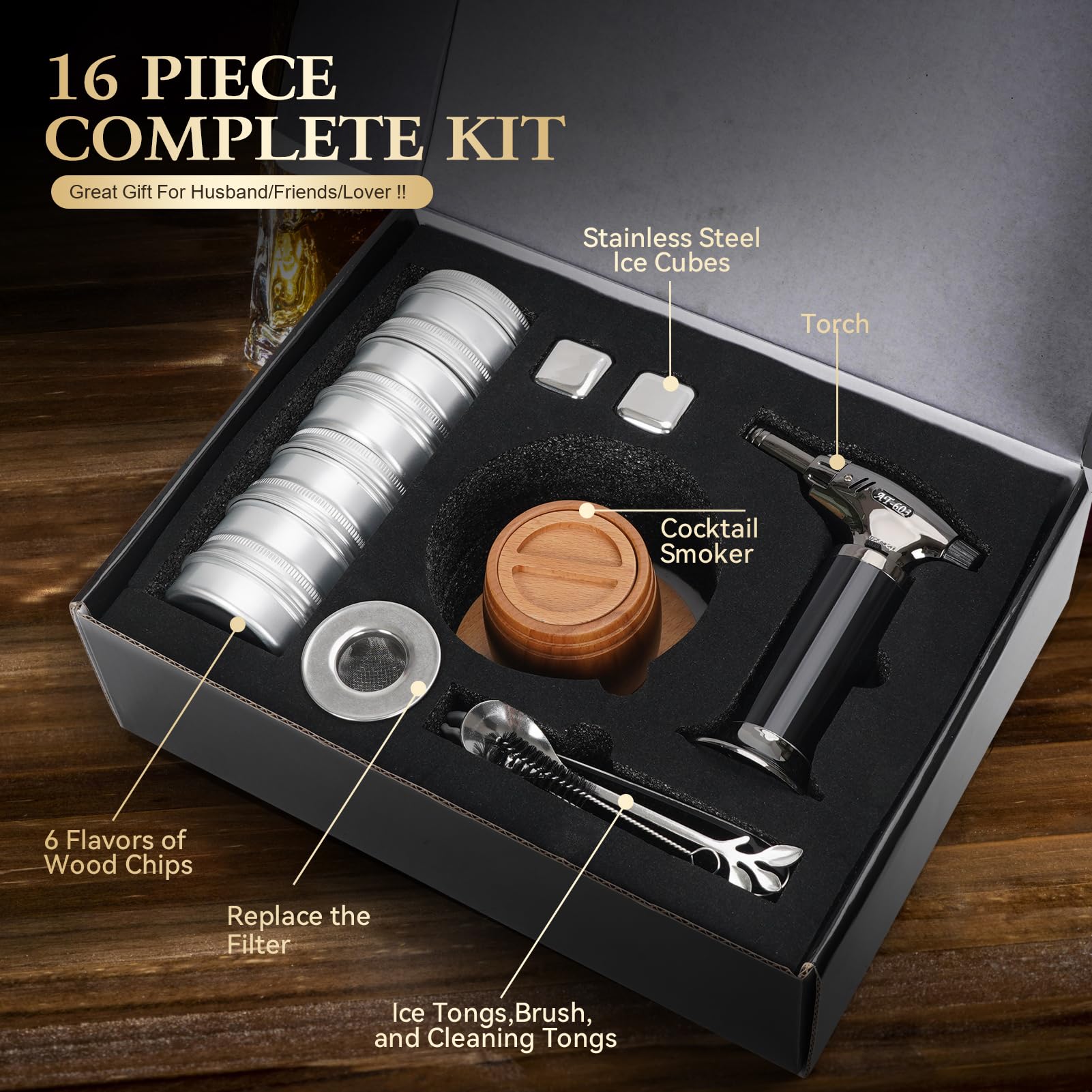 G GOOD GAIN six wood chips array showcasing flavor options for customizable smoke