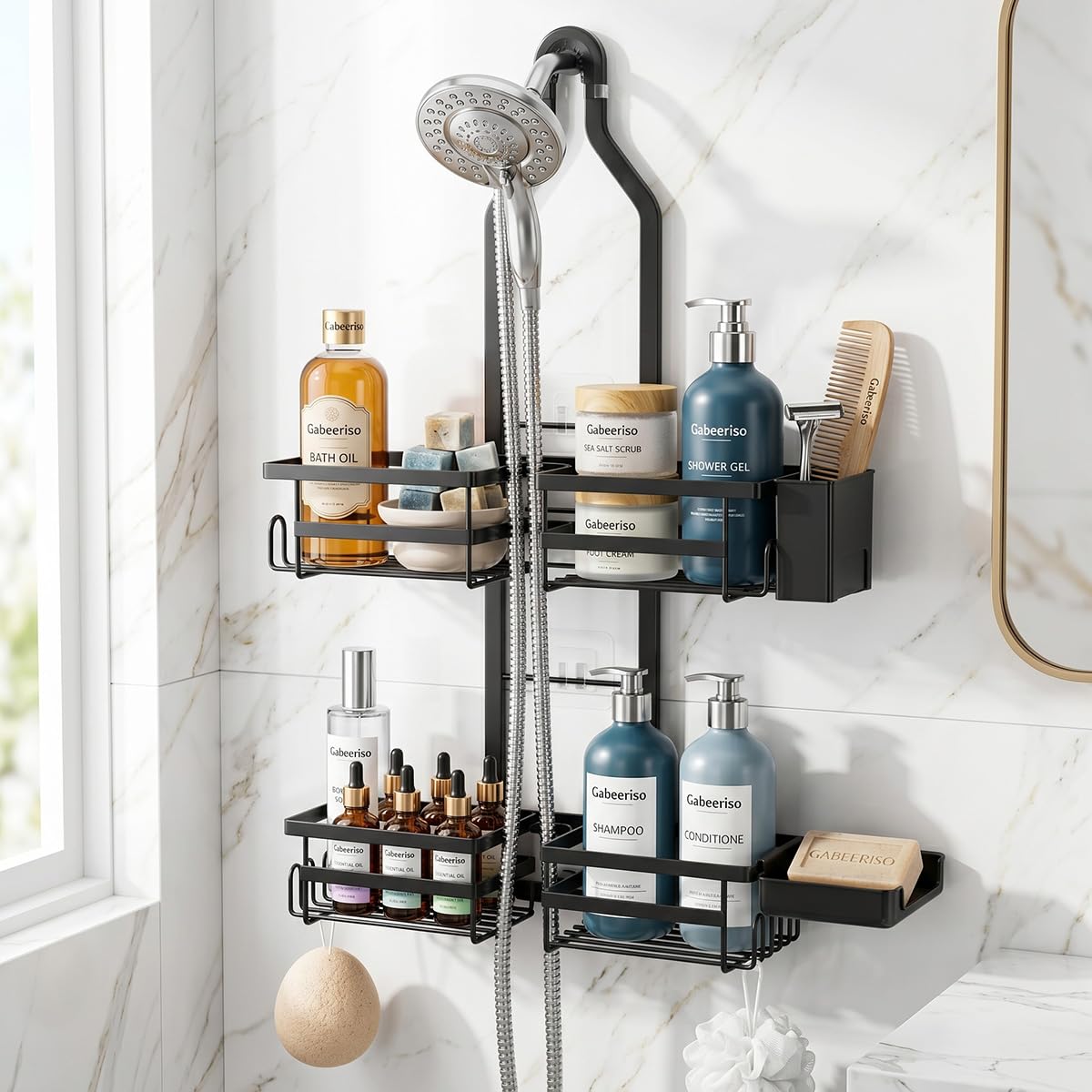 Gabeeriso front view of hanging caddy showing organized storage benefit