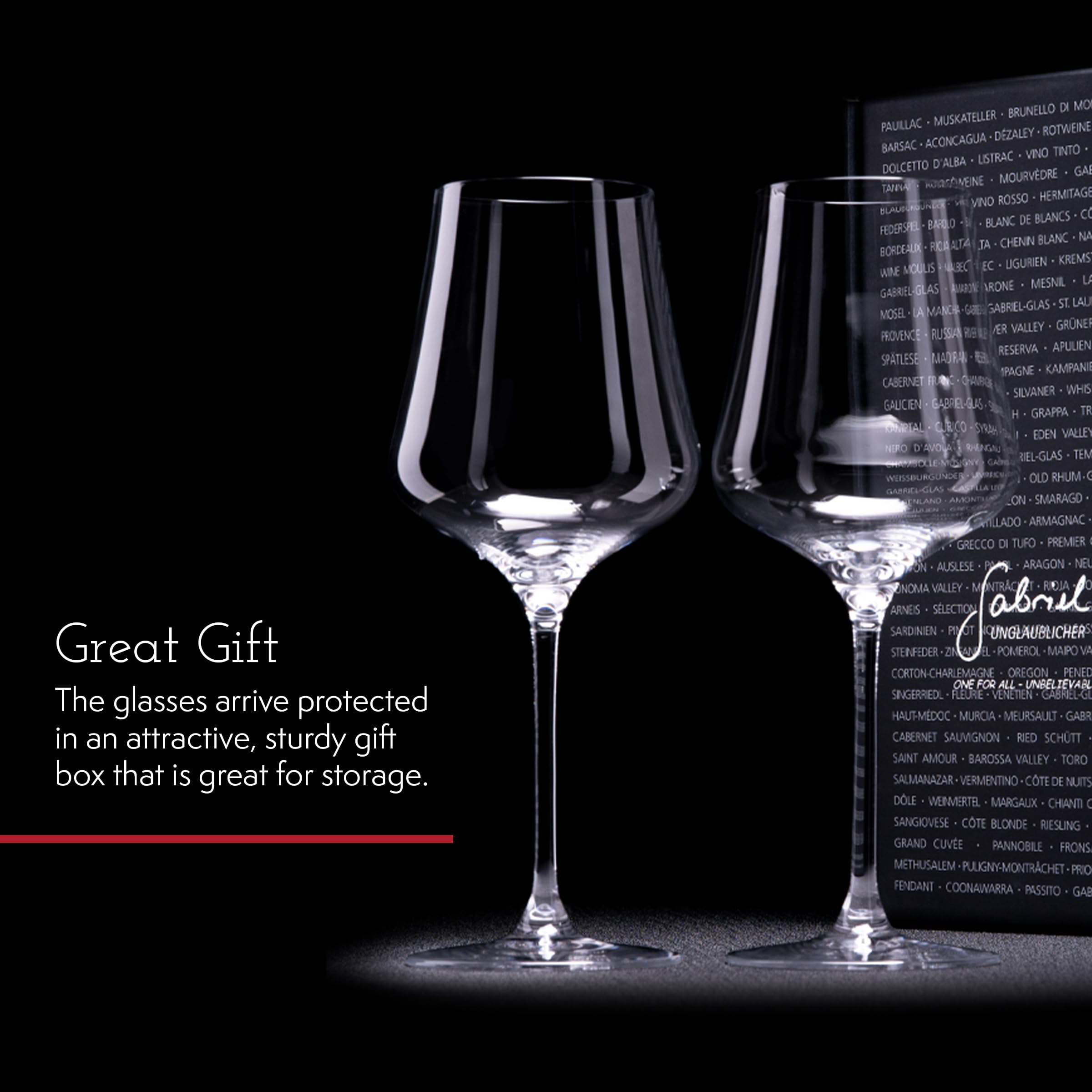 Gabriel-Glas StandArt gift box open with four glasses ready for gifting