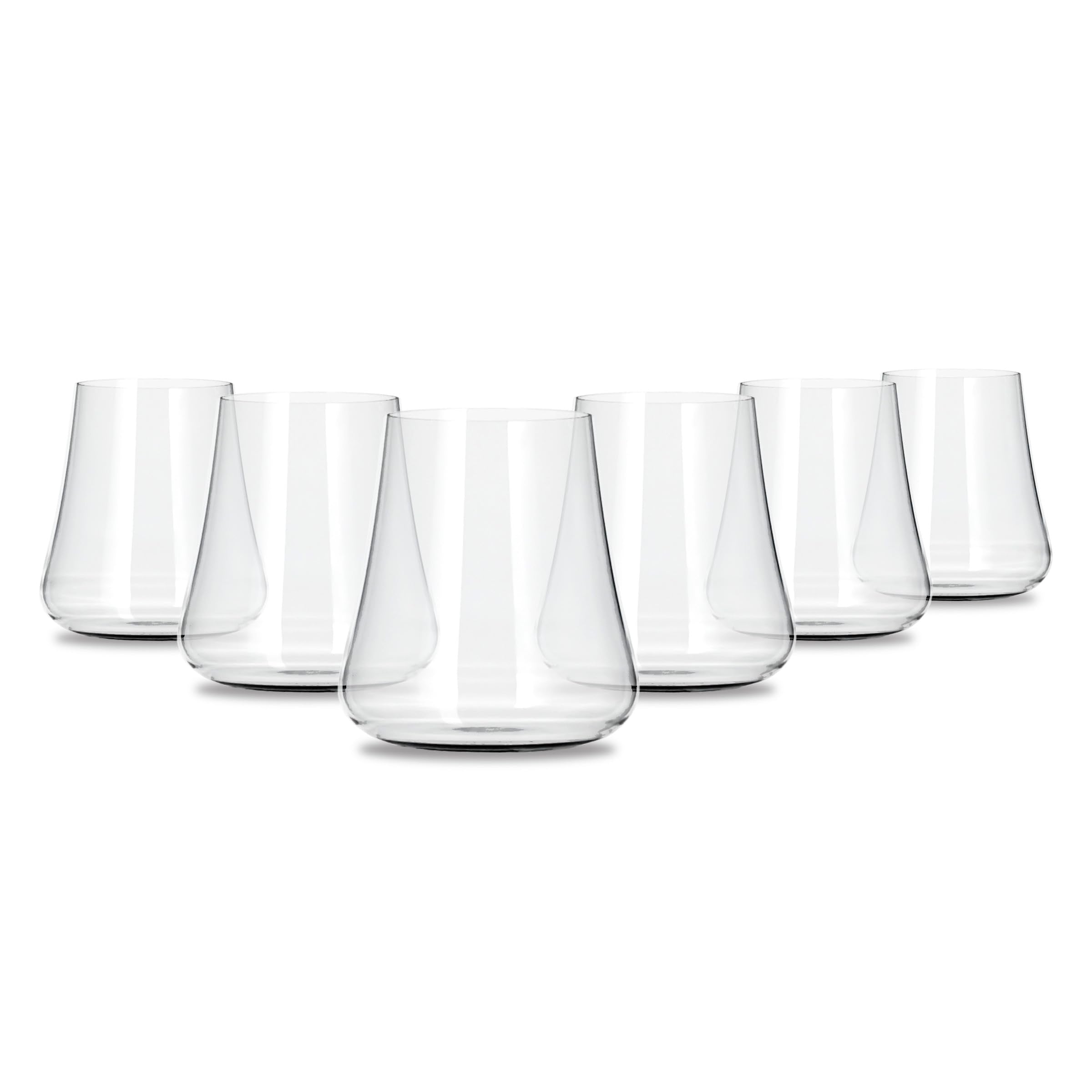 Gabriel-Glas front view showing elegant stemless glass and clear crystal benefit