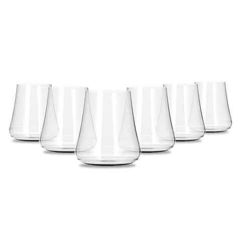 Gabriel-Glas front view showing elegant stemless glass and clear crystal benefit