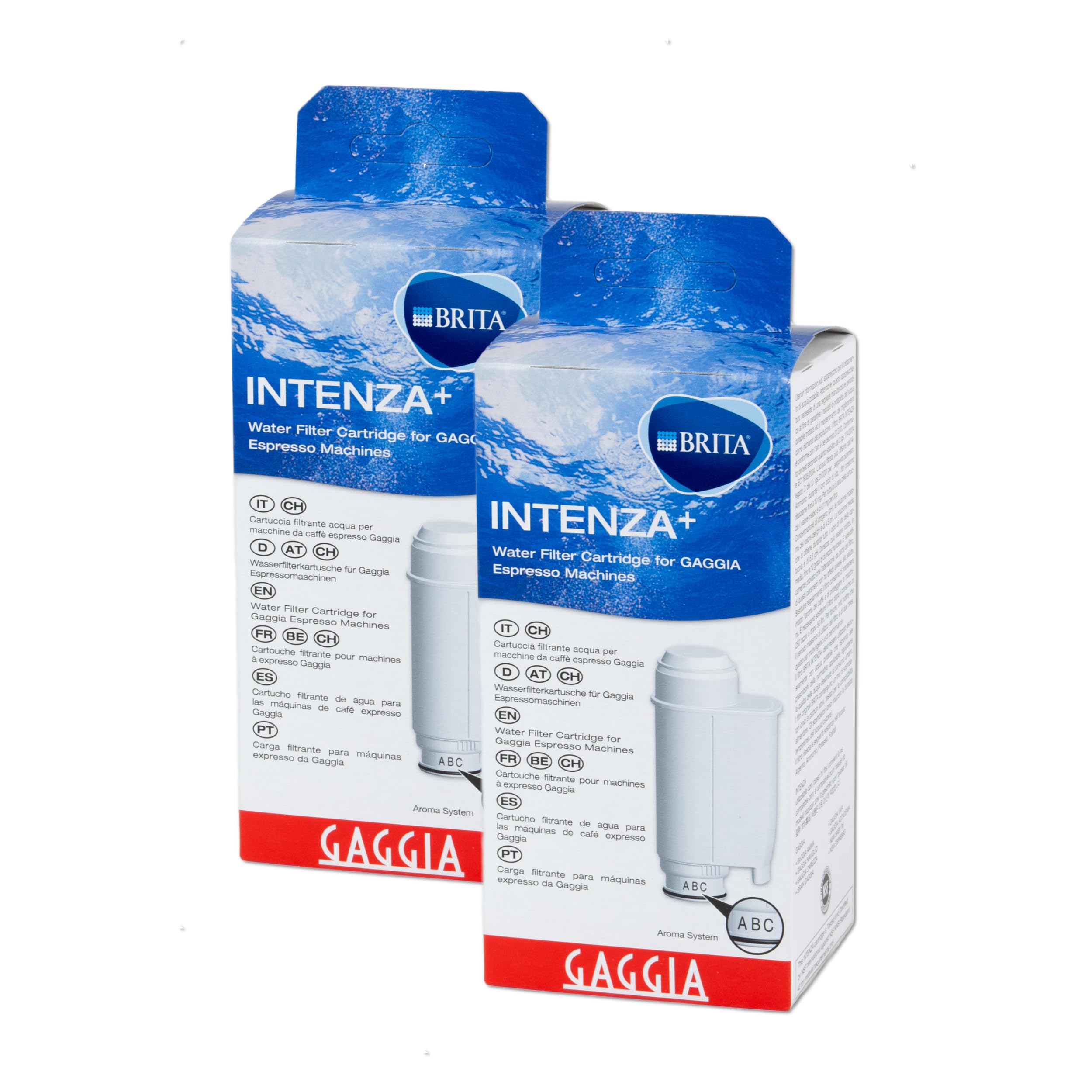 Gaggia Intenza front packaging showing two cartridges and clear branding benefits