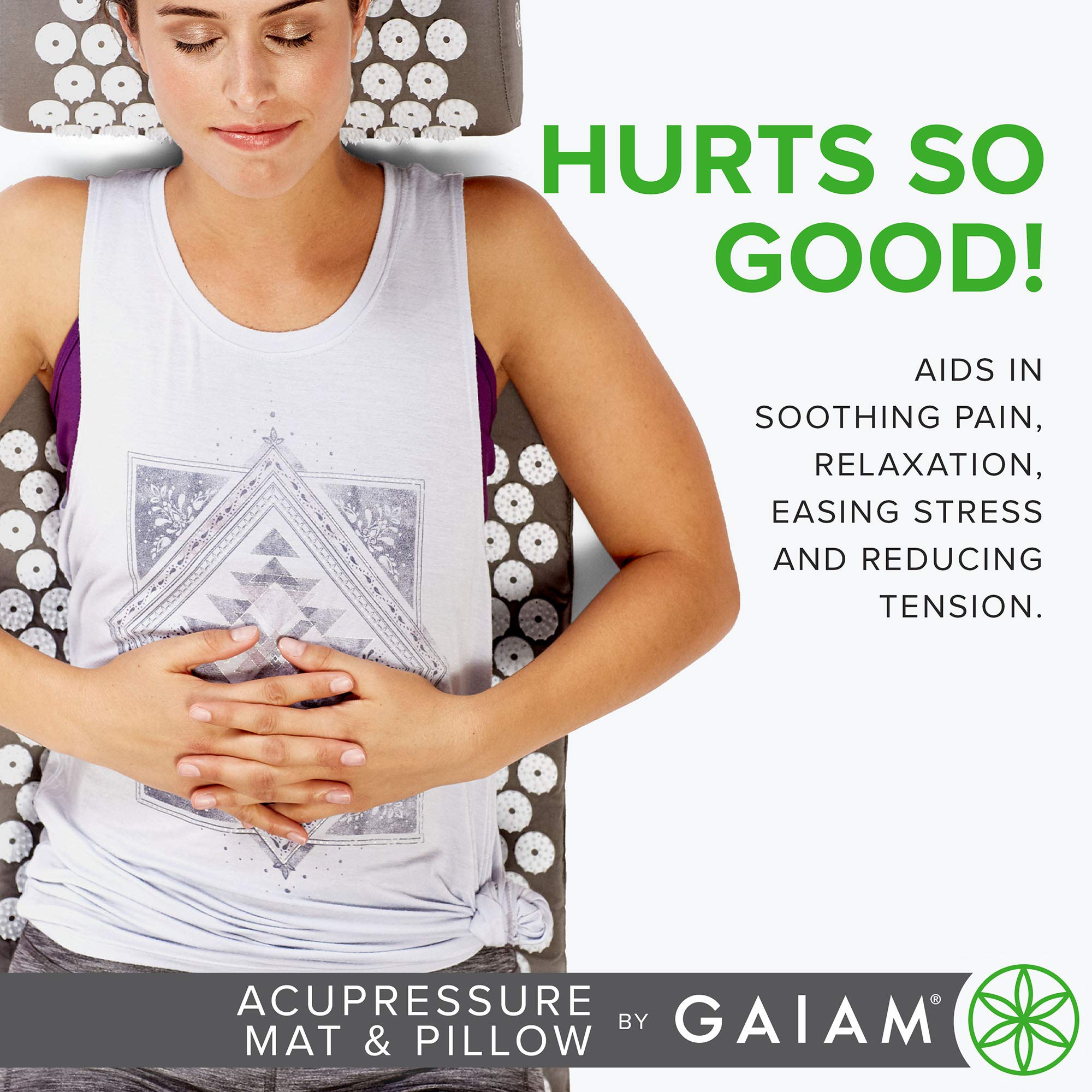 Gaiam mat rolled for travel showing portability and easy at-home relief