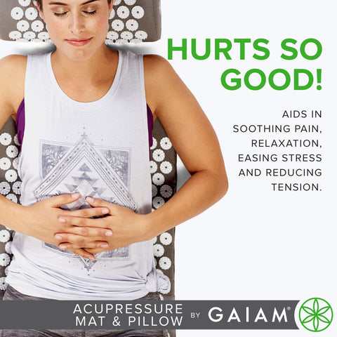 Gaiam mat rolled for travel showing portability and easy at-home relief
