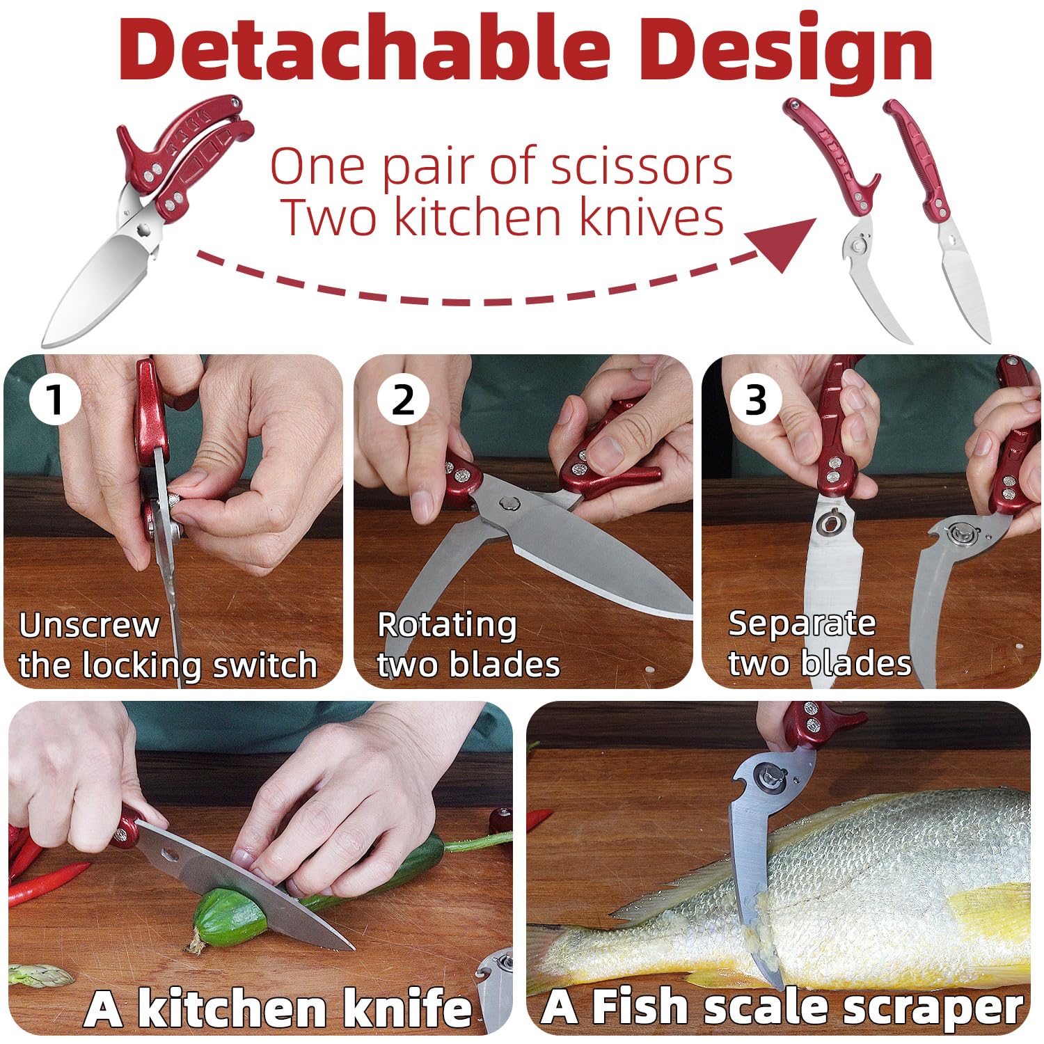 GAIFONGRE shears cutting chicken to demonstrate efficient poultry preparation benefit
