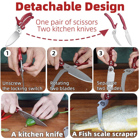 GAIFONGRE shears cutting chicken to demonstrate efficient poultry preparation benefit