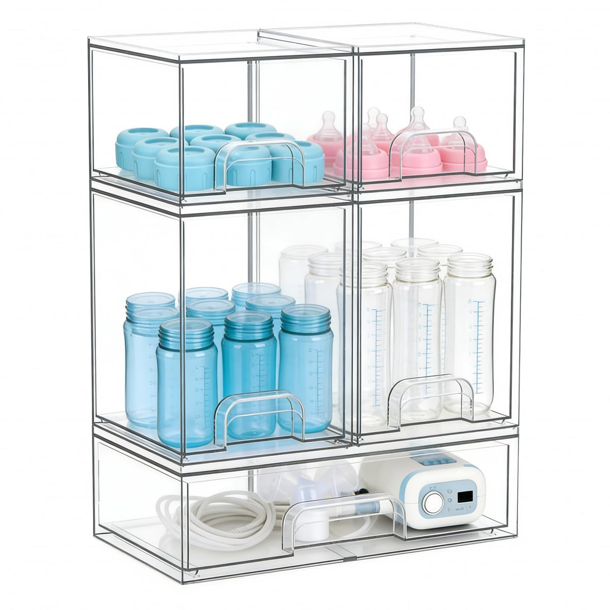 Gajiuhon clear acrylic front view showing five organized drawers for quick access