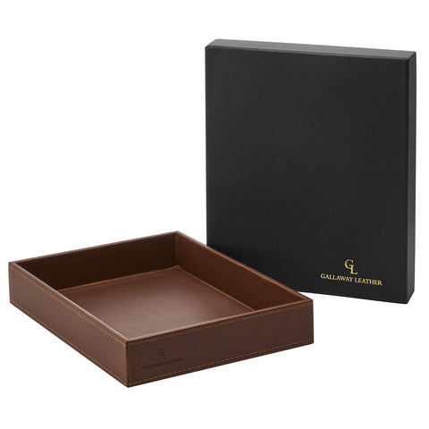 GALLAWAY LEATHER valet tray styled on entryway table reducing clutter