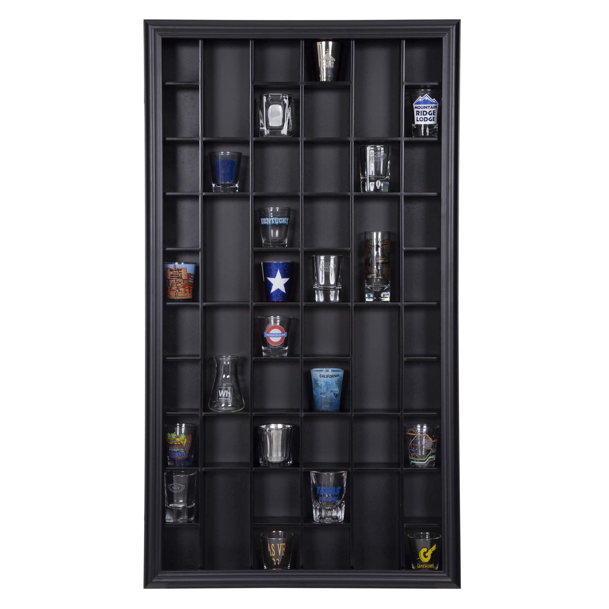 Gallery Solutions front view of black wall-mounted case showing neat display and elegant style