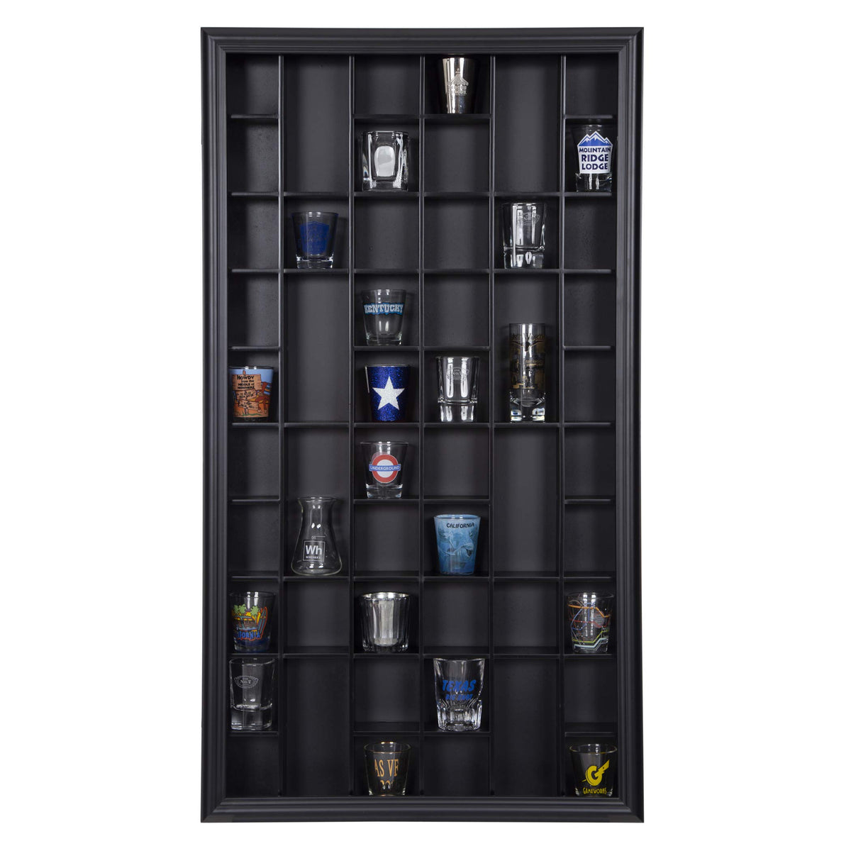 Gallery Solutions front view of black wall-mounted case showing neat display and elegant style