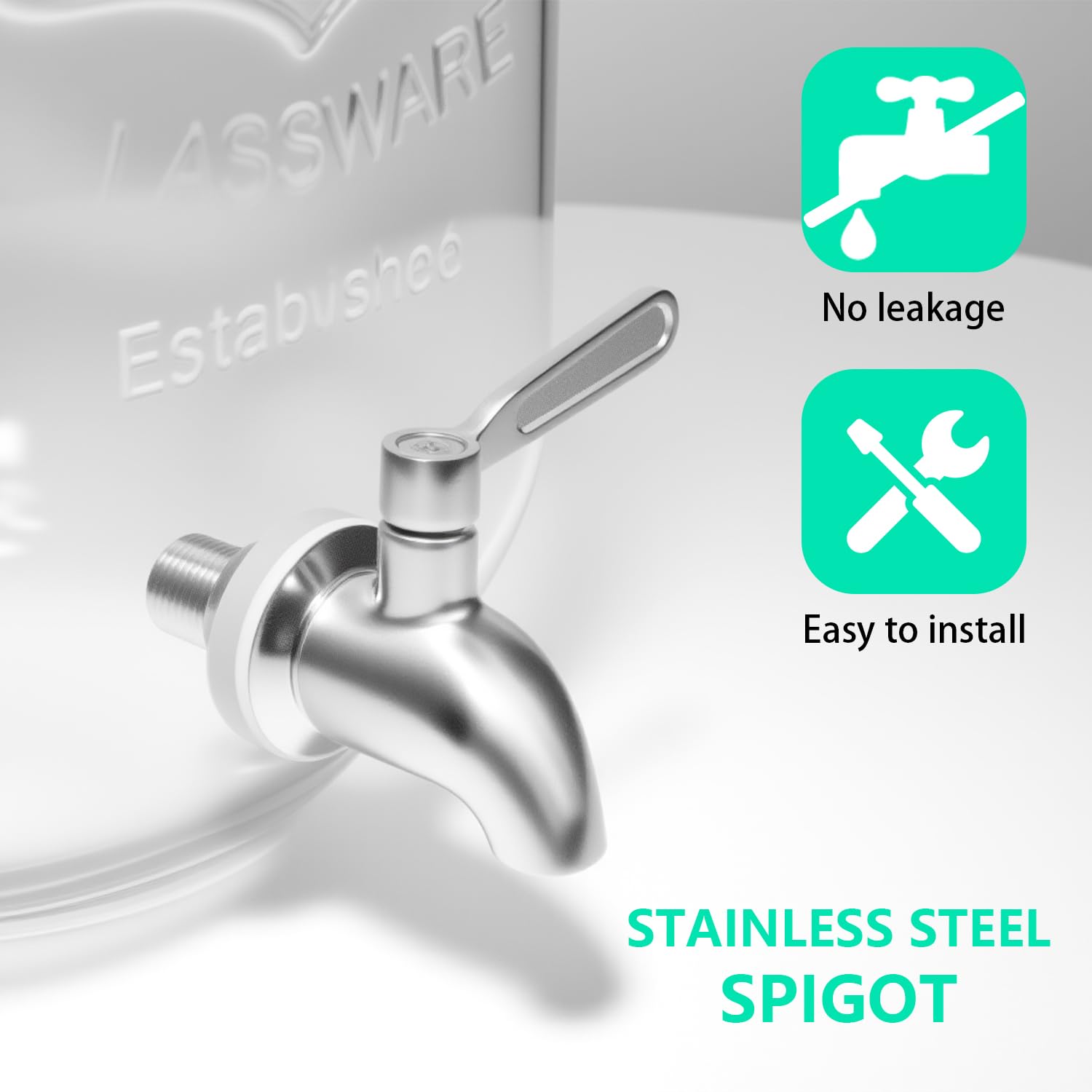 Galssmagic stainless-steel spigot close-up, smooth drip-free pouring benefit
