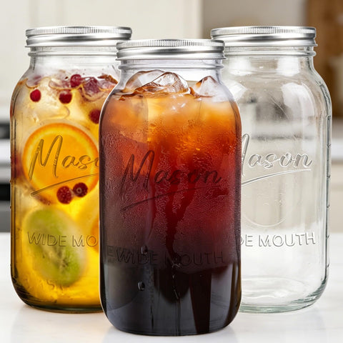 Galssmagic jar beside a cup to show half-gallon scale and portion advantage