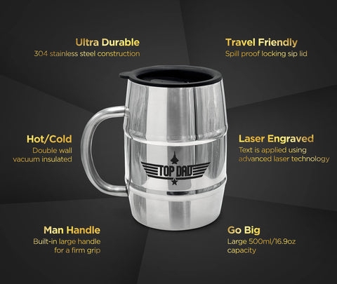 GALVANOX mug held in hand to show 17oz scale and practical size