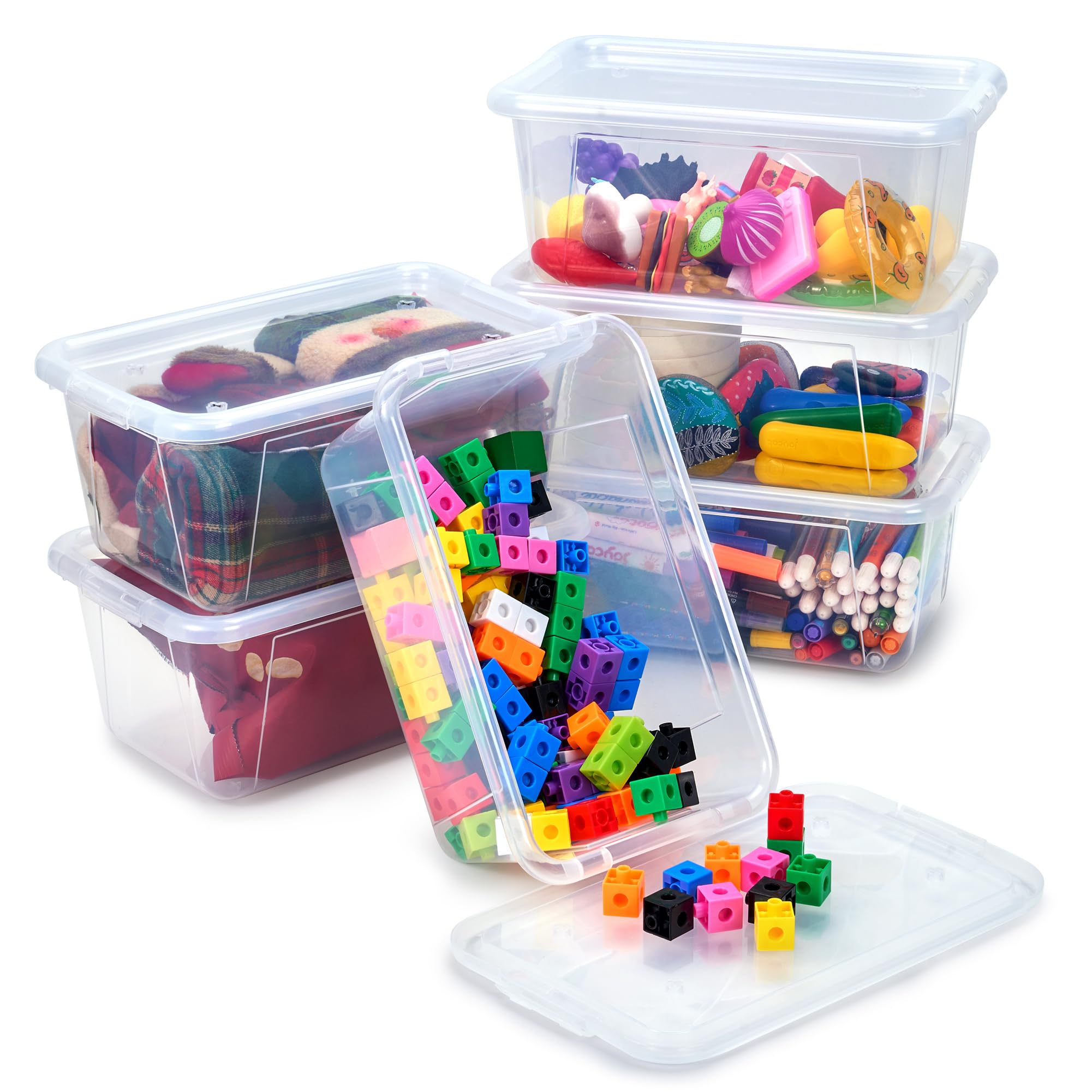 GAMENOTE front view of six clear bins showing organized storage benefits