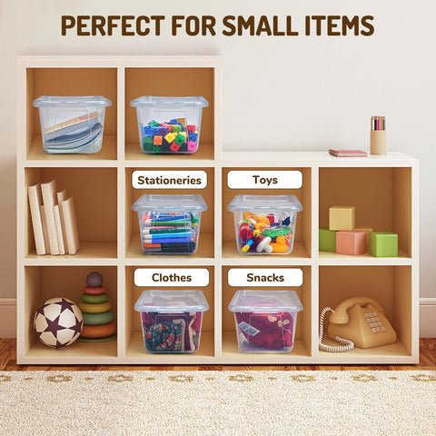 GAMENOTE bins in closet lifestyle scene showing neat, space-saving organization