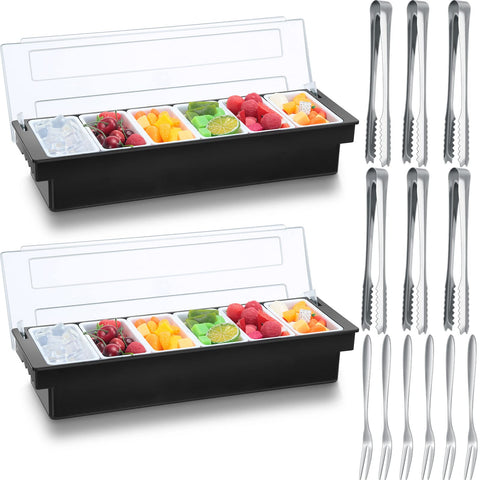 Gandeer garnish tray front view showing compact organized presentation benefit