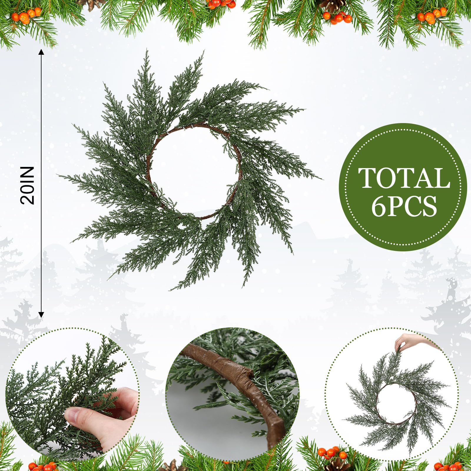 Gandeer close-up of faux cedar branches highlighting realistic texture benefit