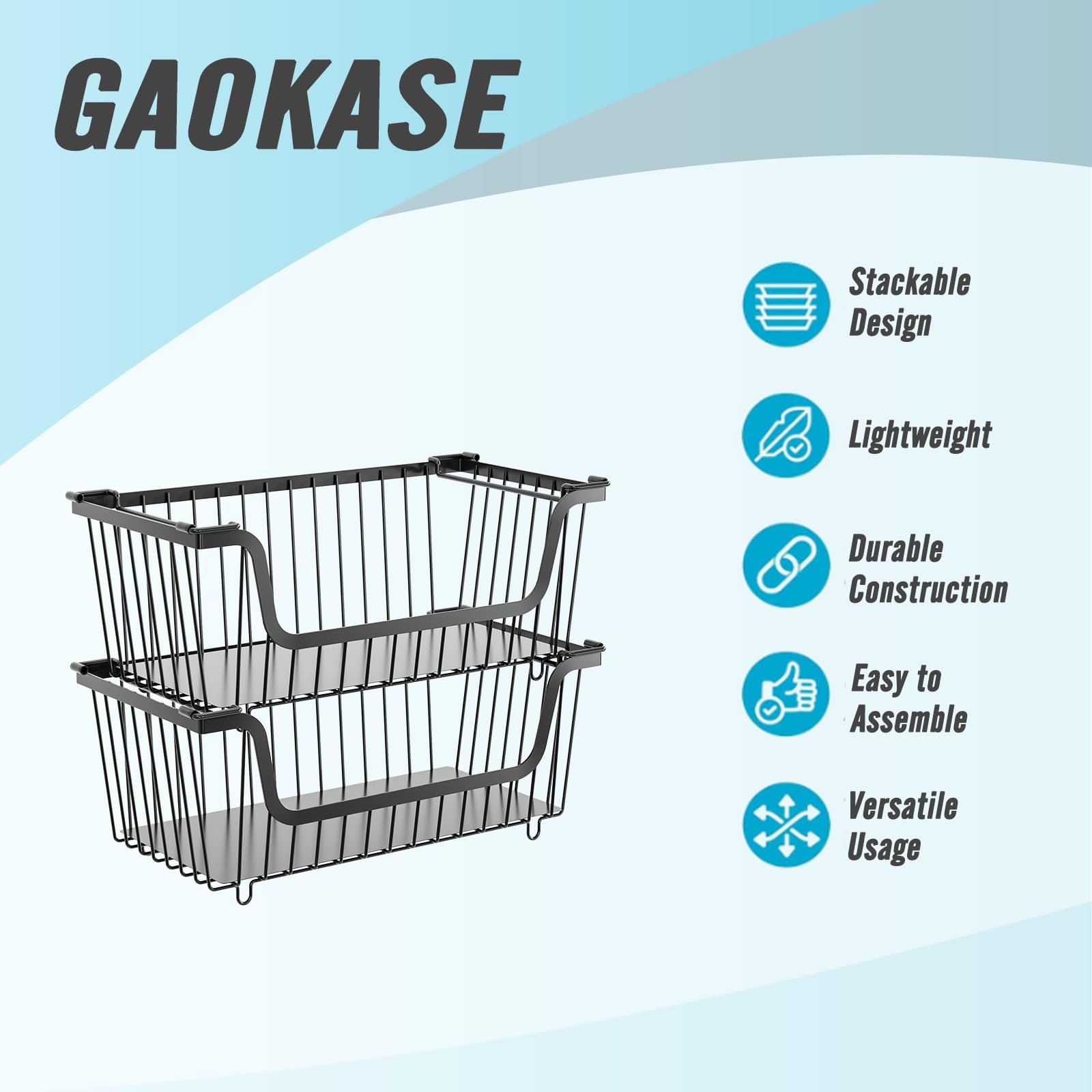 GAOKASE stacked baskets demonstrating vertical space saving and stability