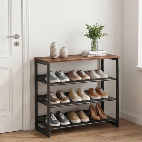 Garden 4 you front view showing four-tier shoe rack and wooden tabletop for tidy entry