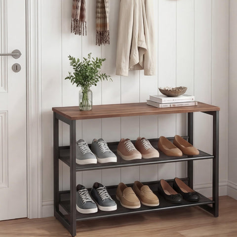 Garden 4 you front view of 3-tier shoe rack showing neat shoe storage benefit