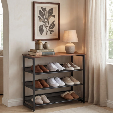 Garden 4 you rack with pairs of shoes illustrating capacity and compact footprint