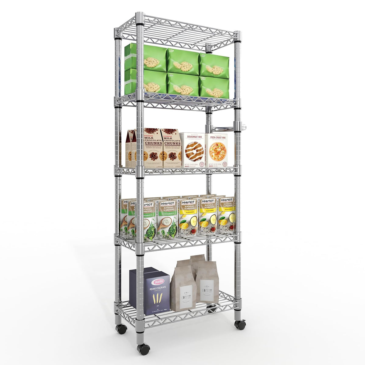 Garvee front view assembled rack showing slim profile and five tiers for organized storage