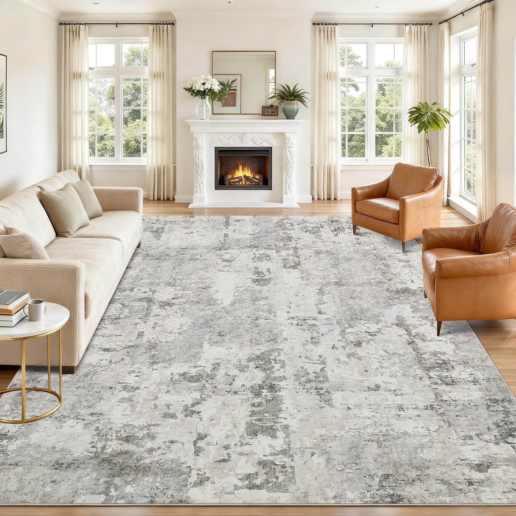 GarveeHome front view of 8x10 rug showing abstract design and neutral benefit