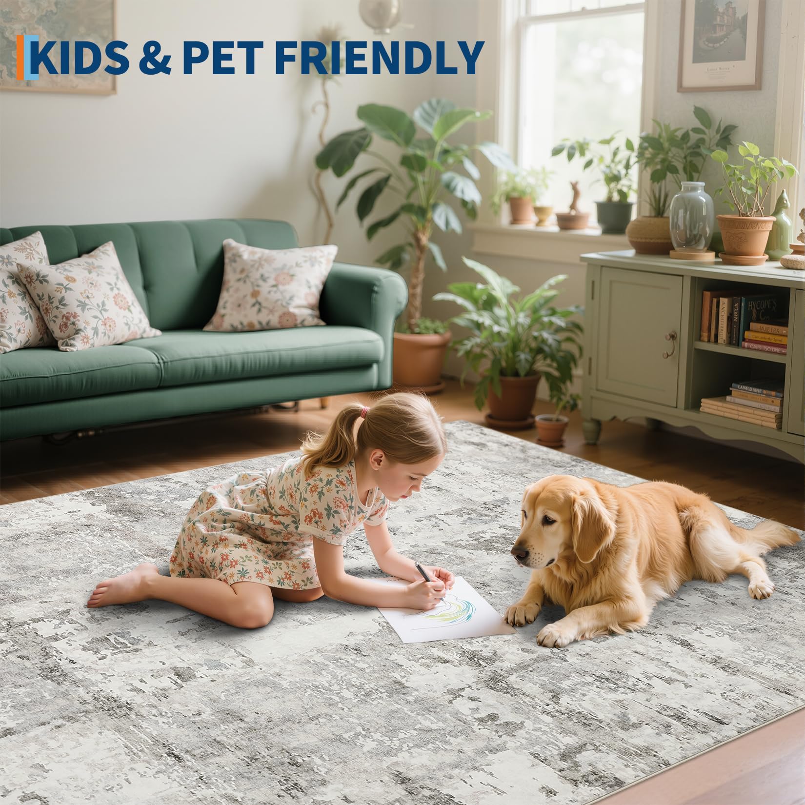 GarveeHome folded rug with crease showing shipping method and easy-smoothing benefit