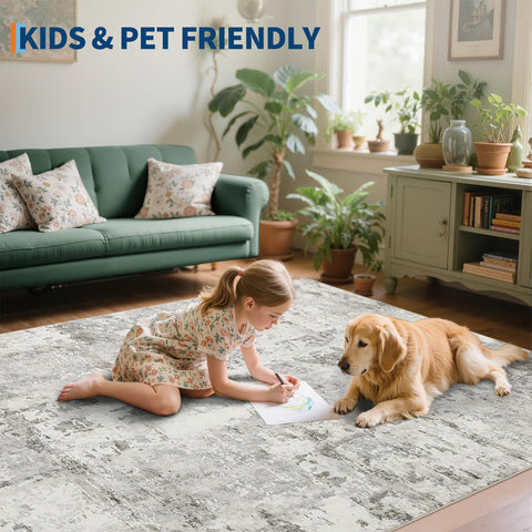 GarveeHome folded rug with crease showing shipping method and easy-smoothing benefit
