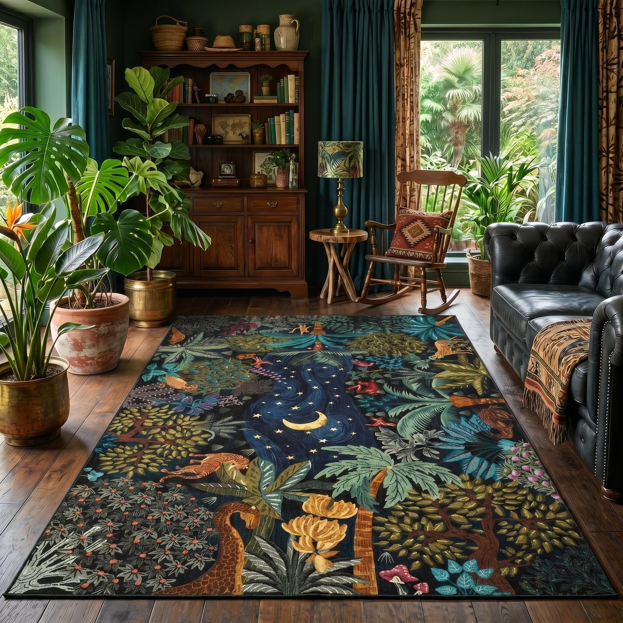 GarveeHome front view of jungle rug showing vibrant print and room-ready look