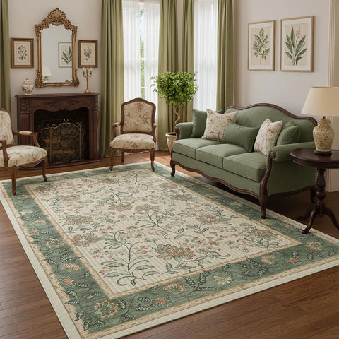 GarveeHome front view of 5x7 sage rug showing full floral design and scale