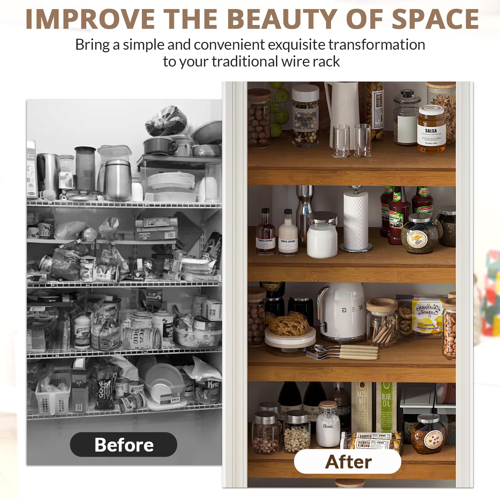 Gashell shelf covers installed in pantry creating neat, stable storage surface