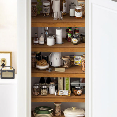 Gashell shelf with common items for scale showing ample surface and stability benefit