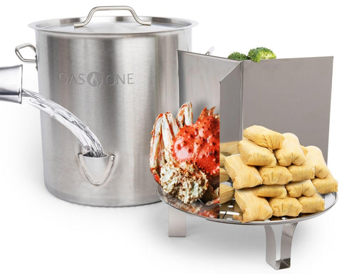 Gas One steamer front view showing full 20qt capacity and durable finish