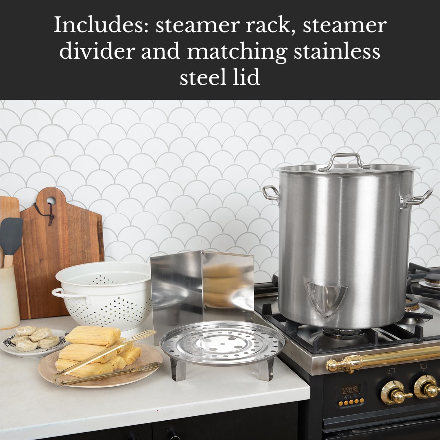 Gas One steam rack and divider inside pot for organized, even cooking