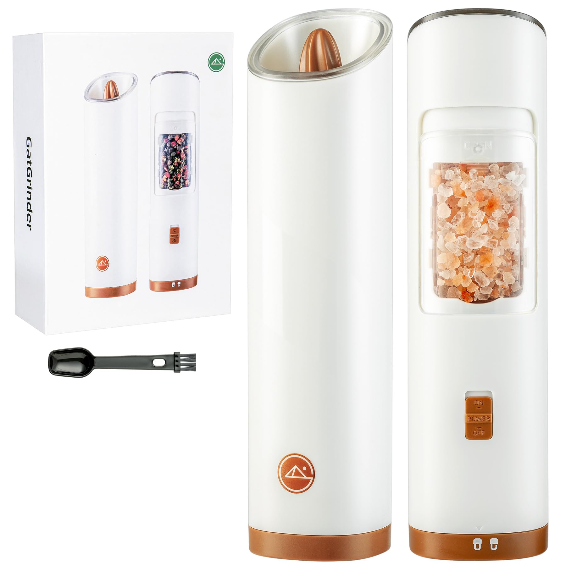 GATGOODS front view of white grinder set showing modern look and ease