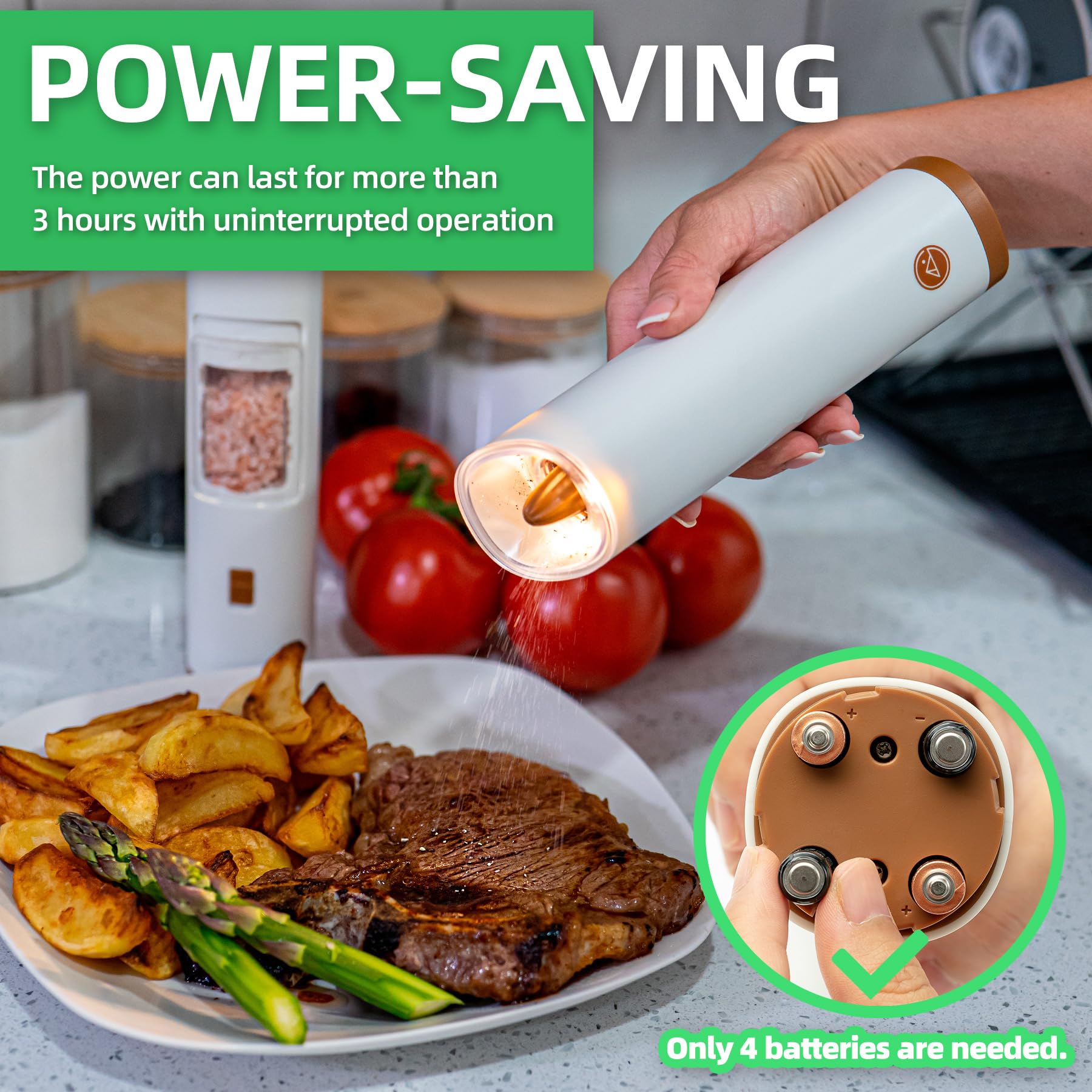 GATGOODS grinder illuminating food with warm LED for precise seasoning