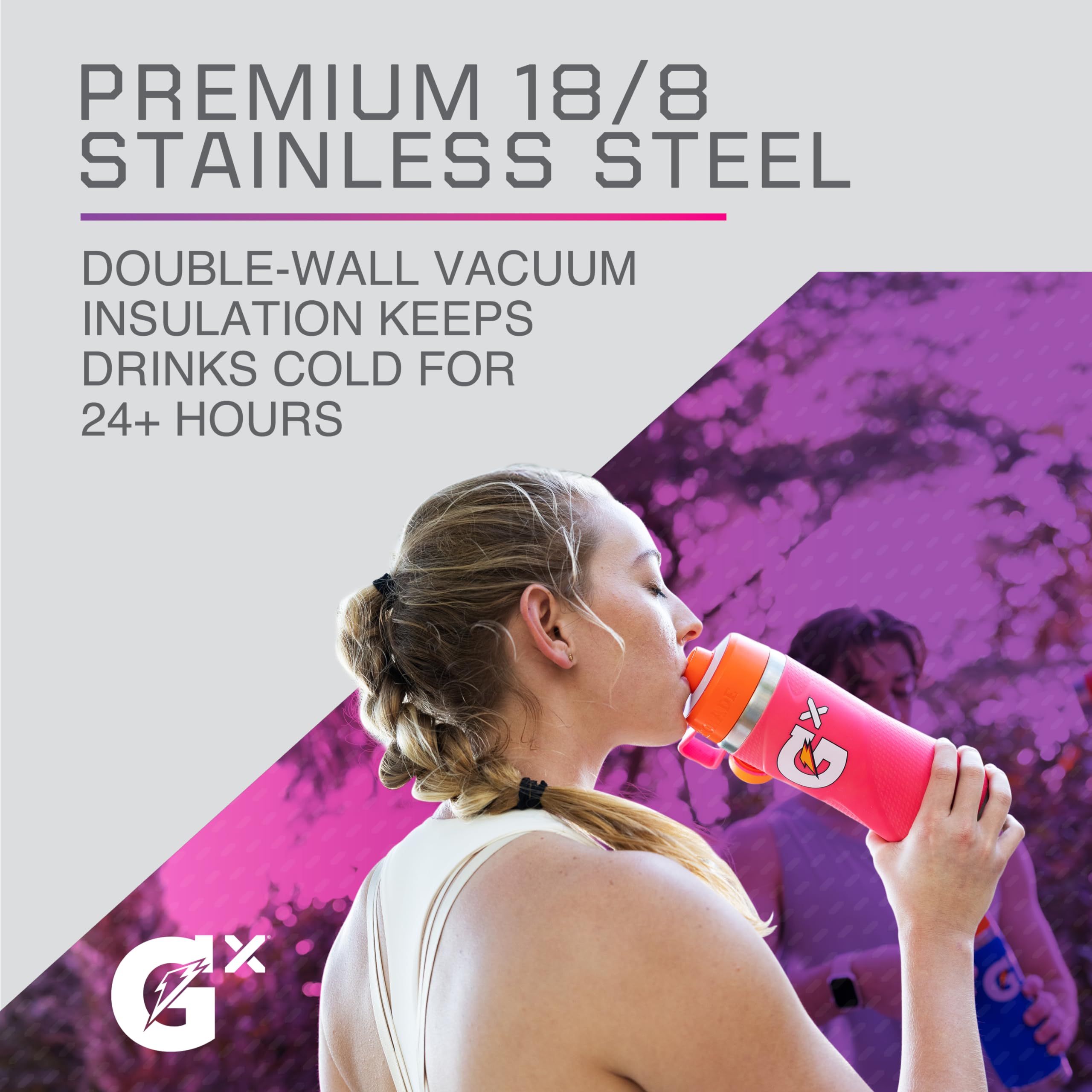 Gatorade bottle wide-mouth top view showing easy powder and tablet compatibility