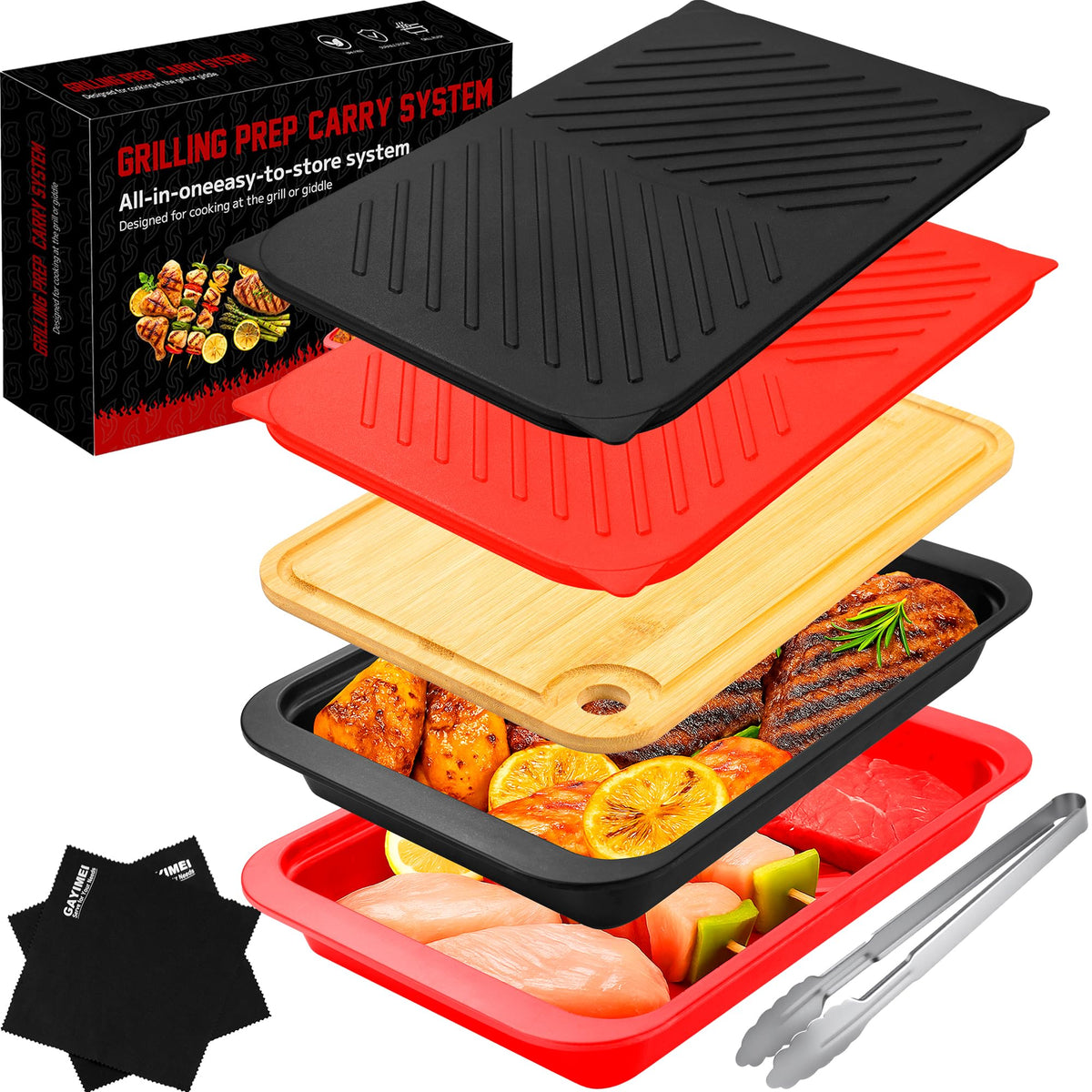 GAYIMEI front view of full kit showing trays and accessories for organized grilling