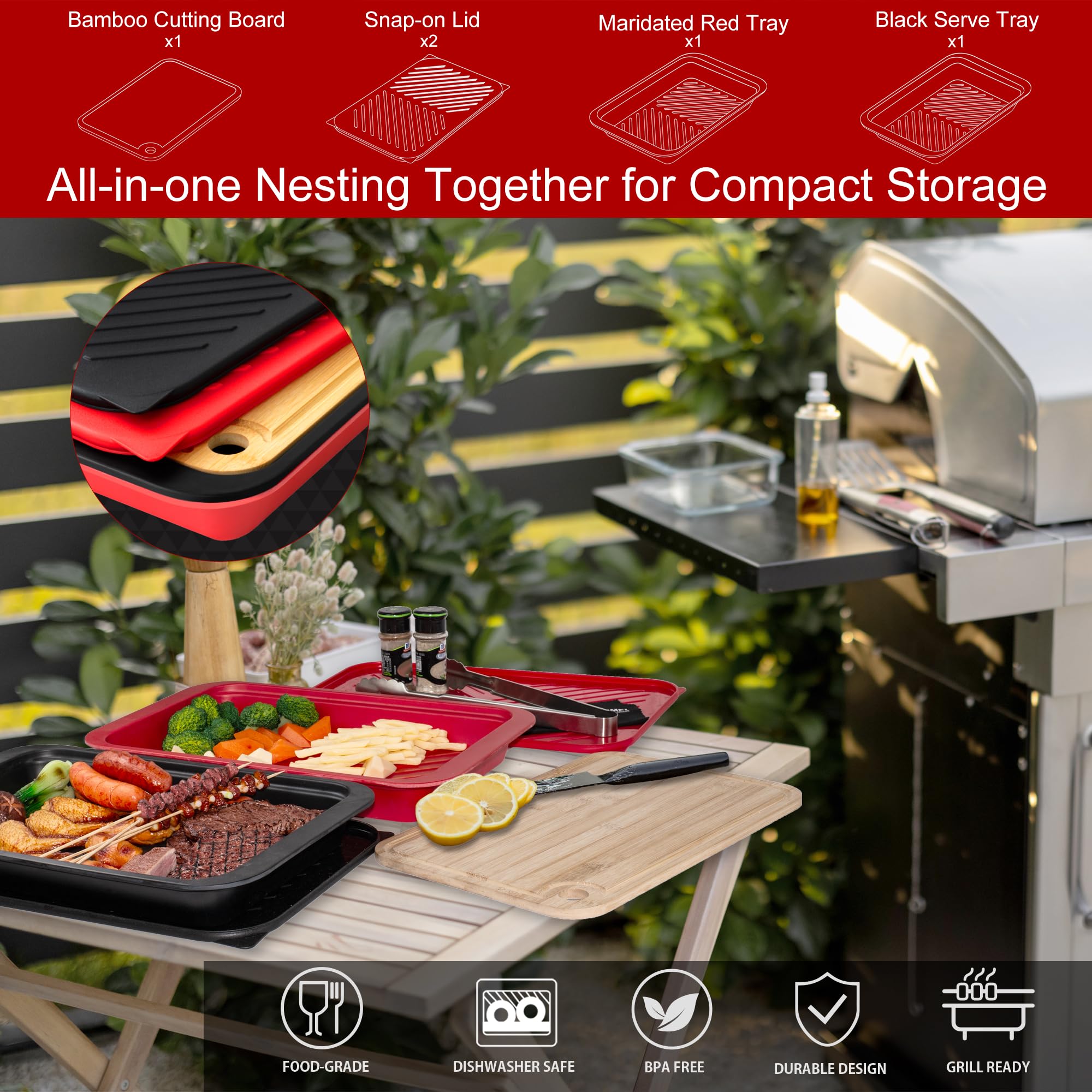 GAYIMEI close-up of grippy textured deep tray interior for secure marinating