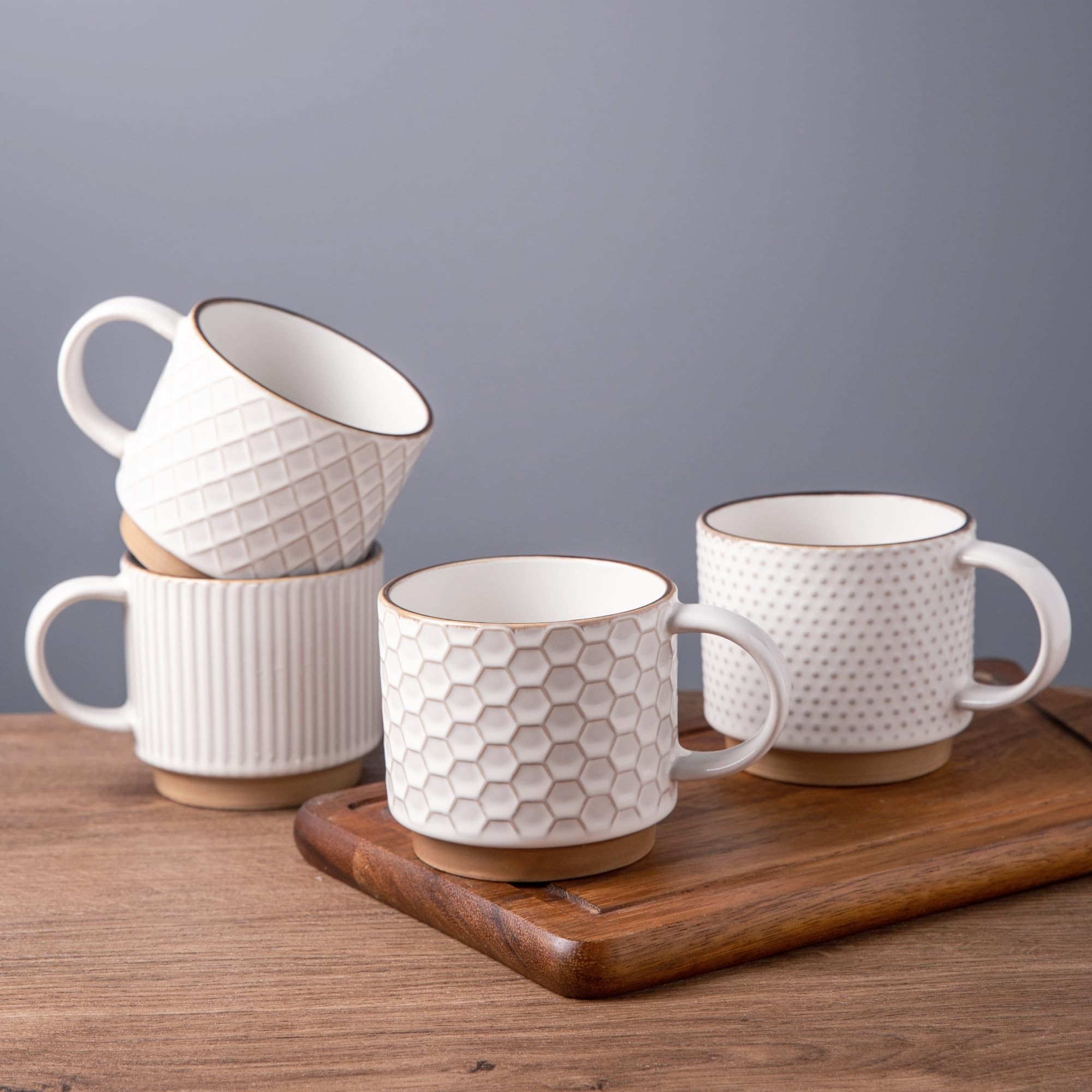 GBhome front view of four-pack boxed mug set showing packaging and contents benefit space-saving storage