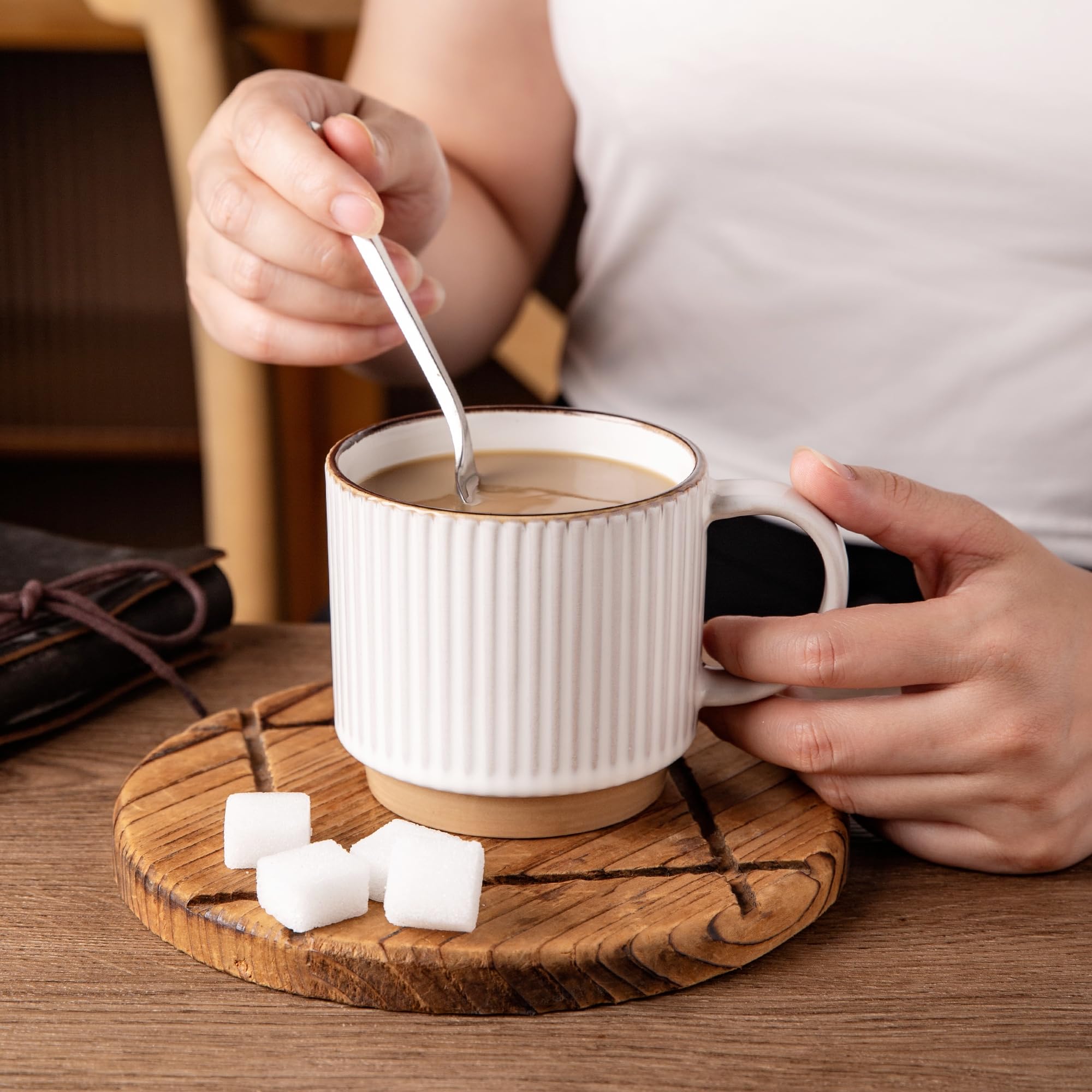 GBhome top-down mug filled with coffee showing 12 oz capacity and rich beverage presentation benefit
