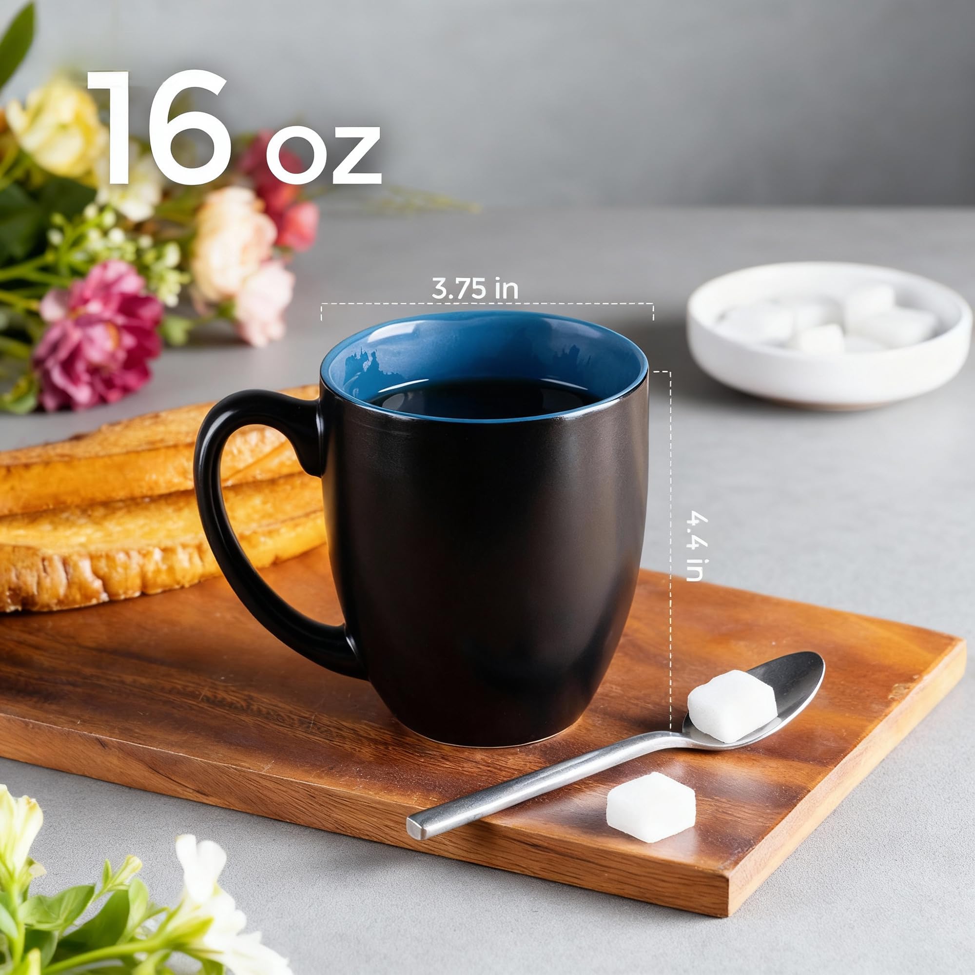 GBhome mug with soup overhead illustrating versatile 16 oz capacity
