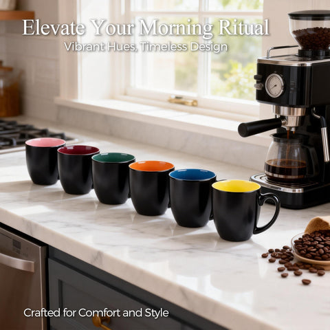 GBhome mugs stacked to show size and scale for cabinet storage