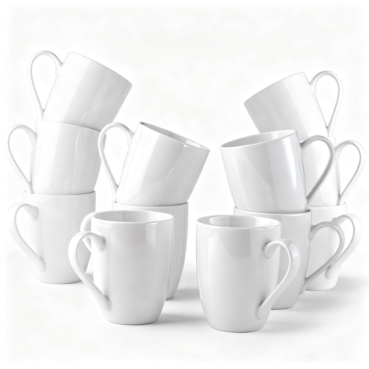 GBhome front view showing set of 12 white mugs and clean minimalist look