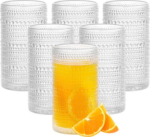 GDCCI front view of six hobnail glasses showing vintage look and complete set