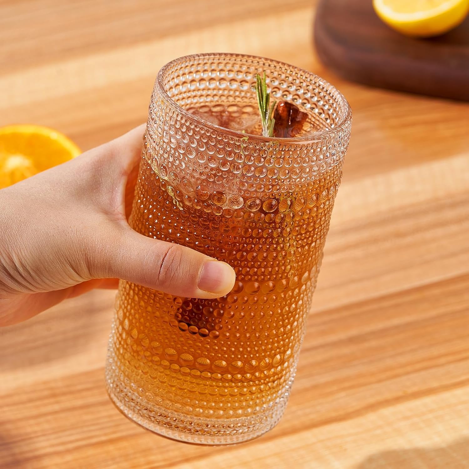 GDCCI glasses filled with cocktails to show large 16oz capacity and presentation