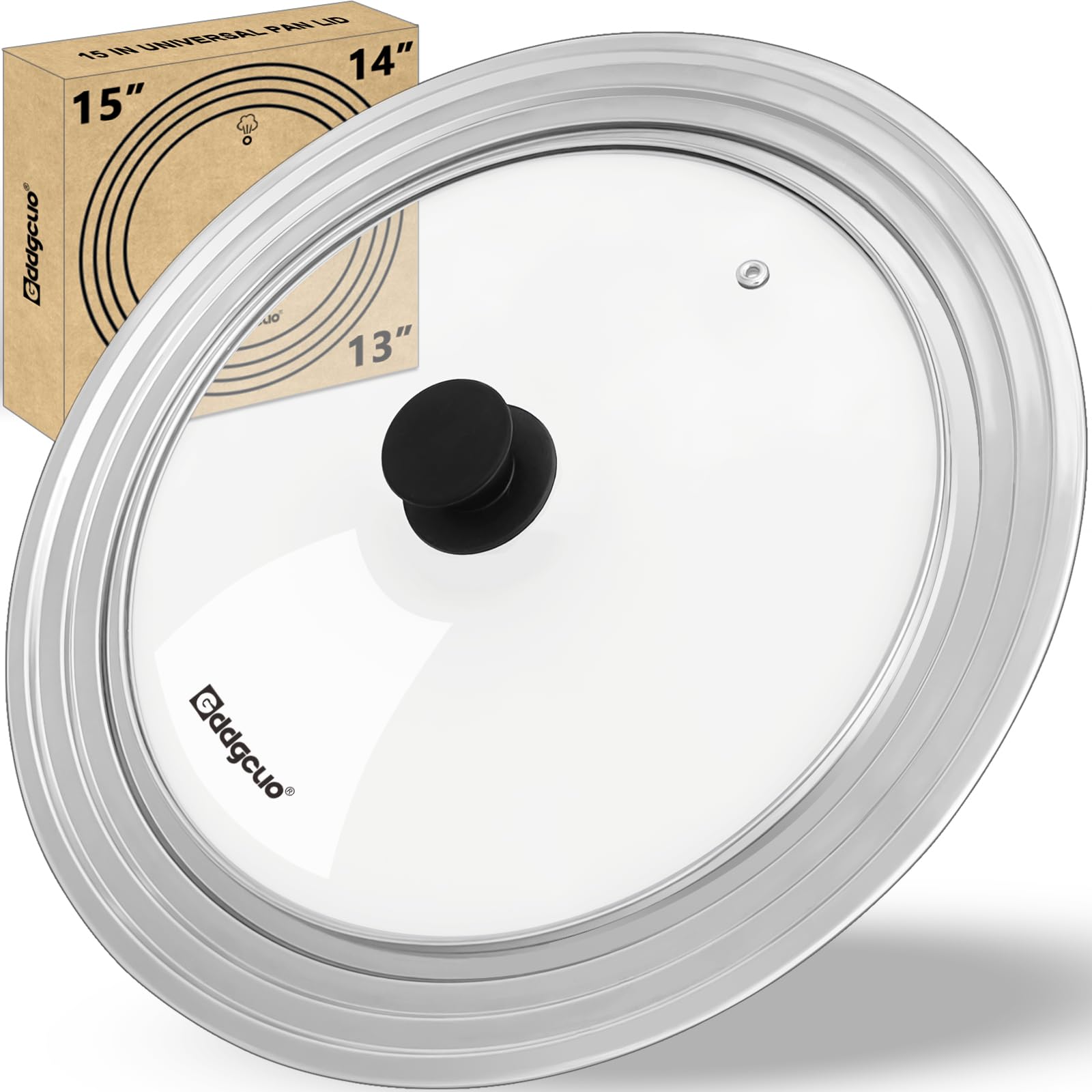 GDDGCUO front view of extra large universal pan lid showing full rim and glass benefit visibility