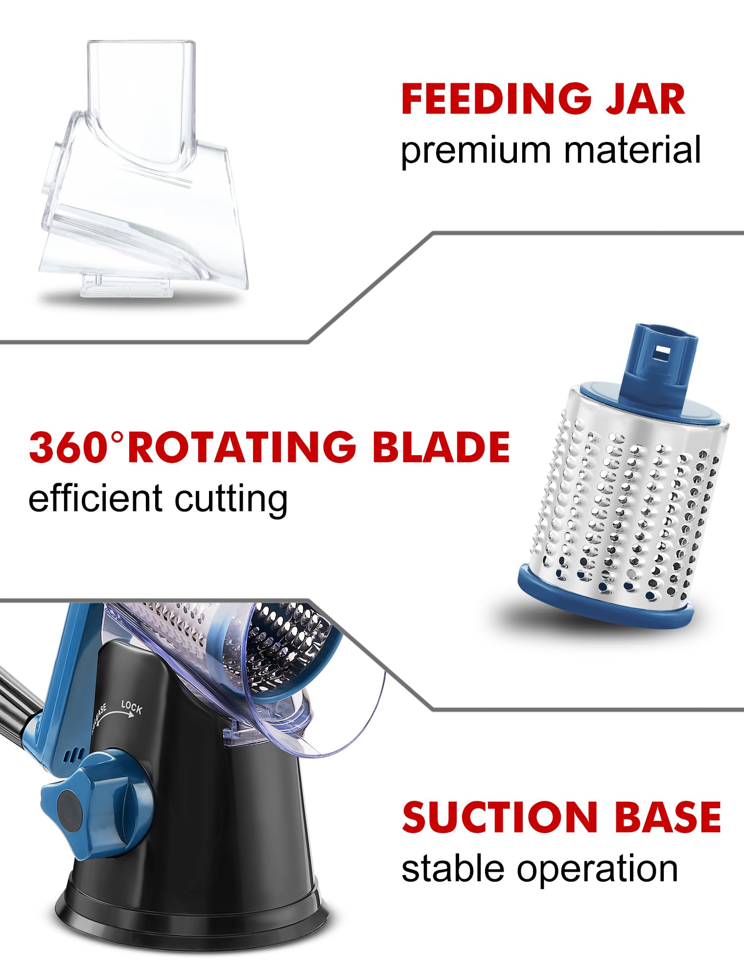 GDL three blade types lined up showing coarse, fine, and slice versatility