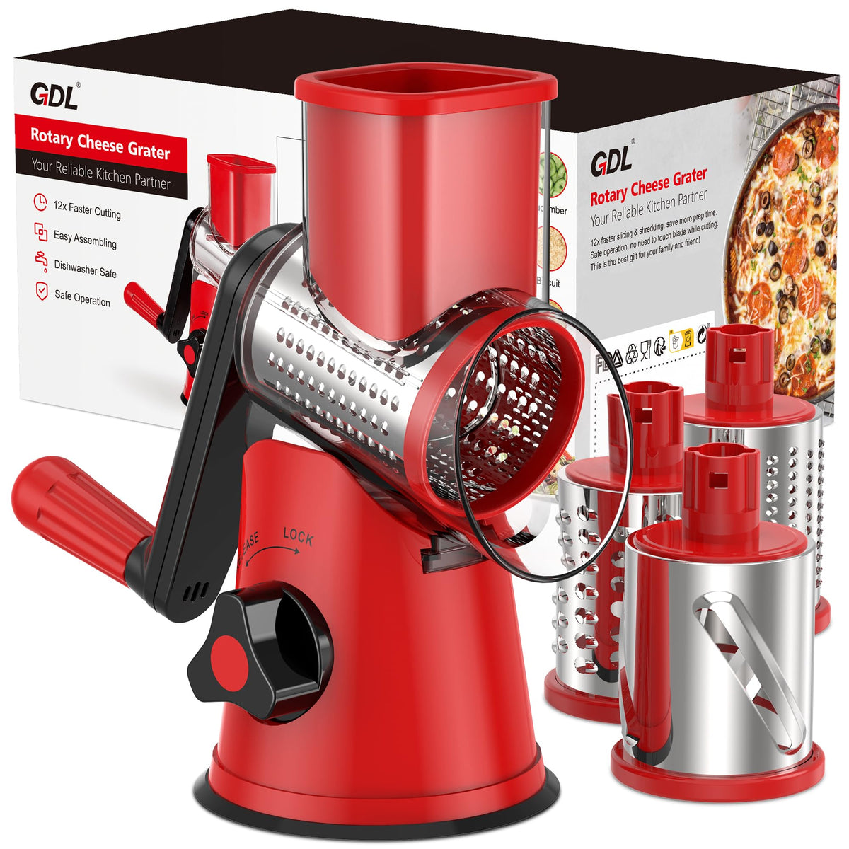GDL front view of rotary grater showing compact design and quick shredding
